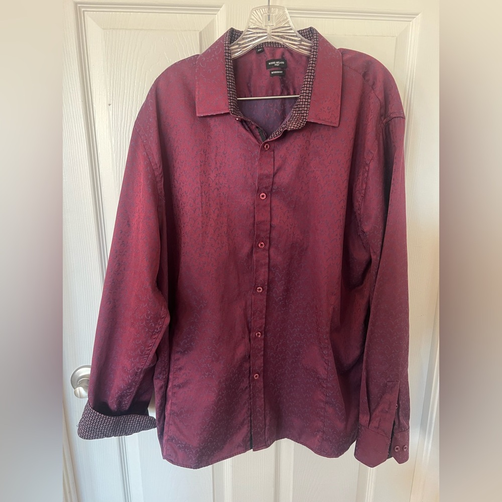 Rosso Milano Shirt Mens Size 2XL/18.5 Italy Modern Fit Burgundy